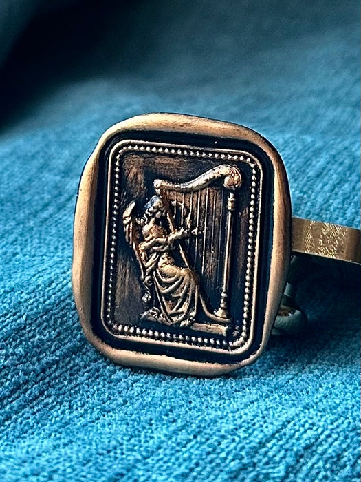 3D Angel Playing the Harp Rectangular Brass Wax Seal Stamp