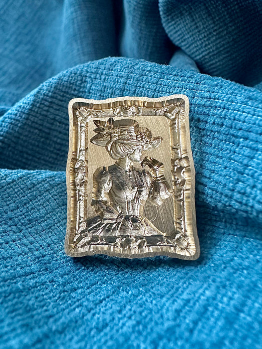 3D Portrait of a Victorian Lady Rectangular Brass Wax Seal Stamp