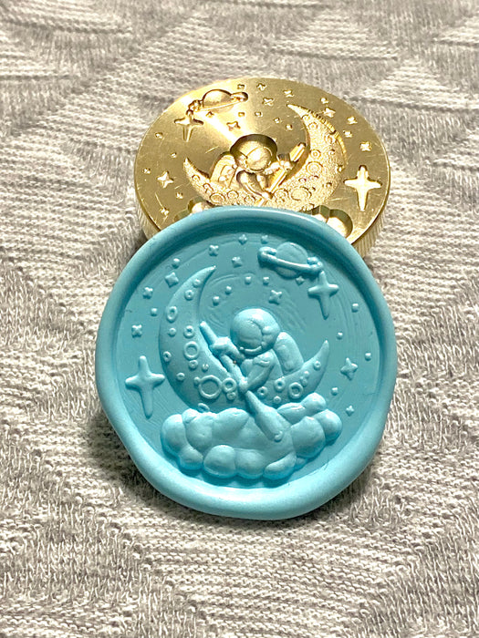 3D Astronaut Rowing the Crescent Moon Wax Seal Stamp
