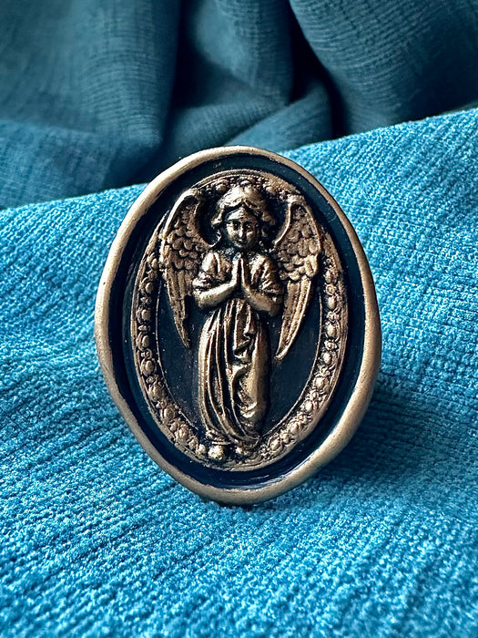 3D Praying Guardian Angel Oval Brass Wax Seal Stamp