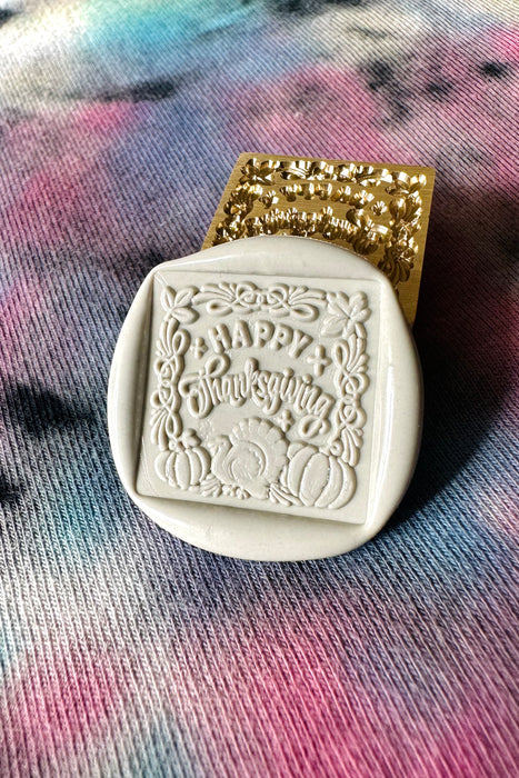 Happy Thanksgiving Turkey & Pumpkins Square Wax Seal Stamp