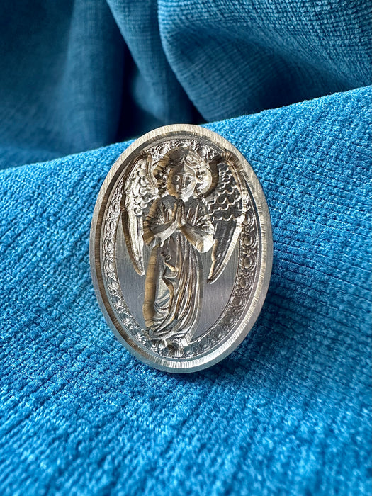 3D Praying Guardian Angel Oval Brass Wax Seal Stamp