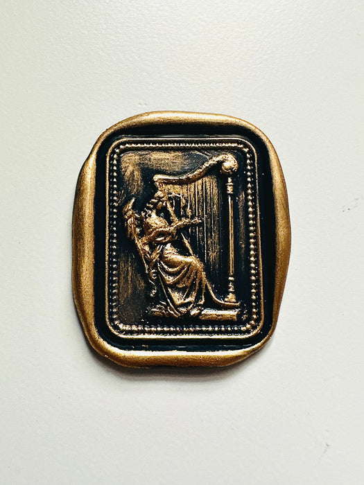 3D Angel Playing the Harp Rectangular Brass Wax Seal Stamp