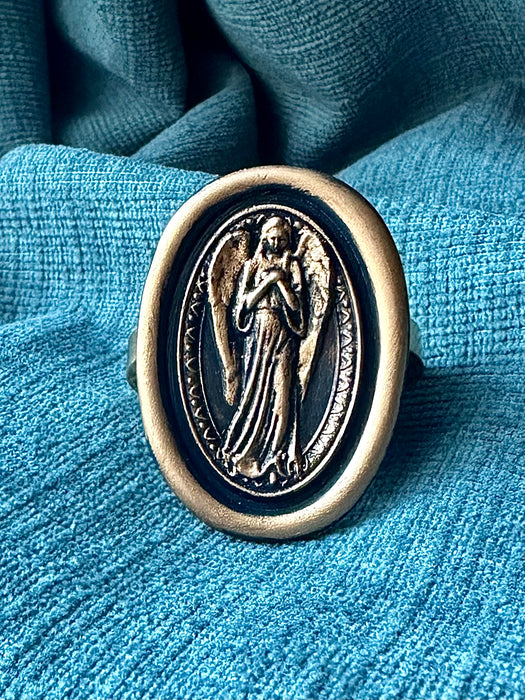 3D Serene Guardian Angel Oval Brass Wax Seal Stamp