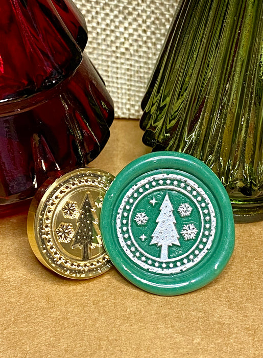 Snowy Christmas Tree with Border Wax Seal Stamp