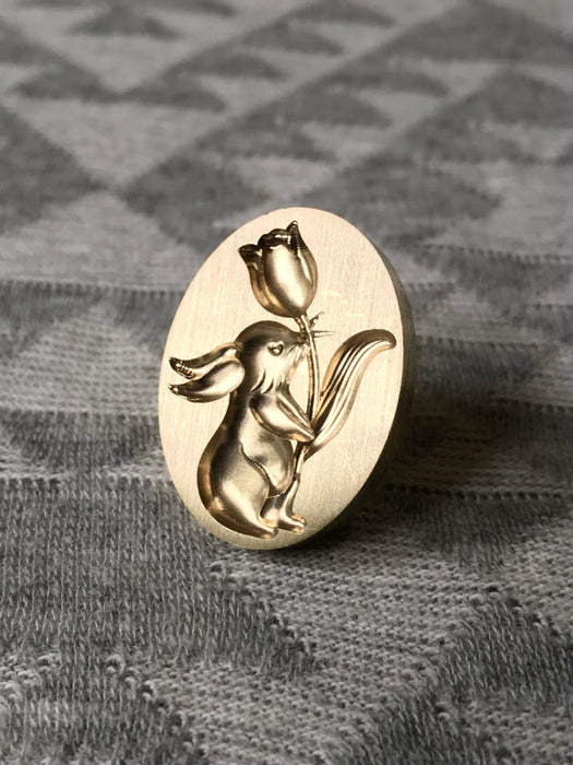 3D Bunny with Tulip Oval Wax Seal Stamp