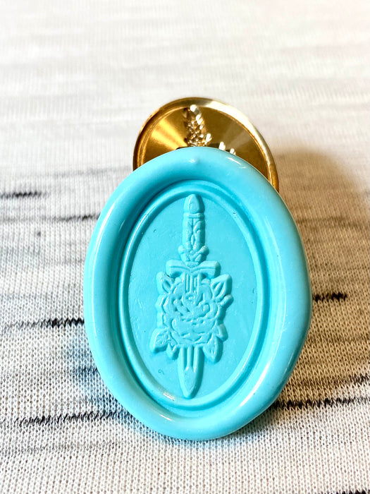 Sword through Rose Oval Wax Seal Stamp