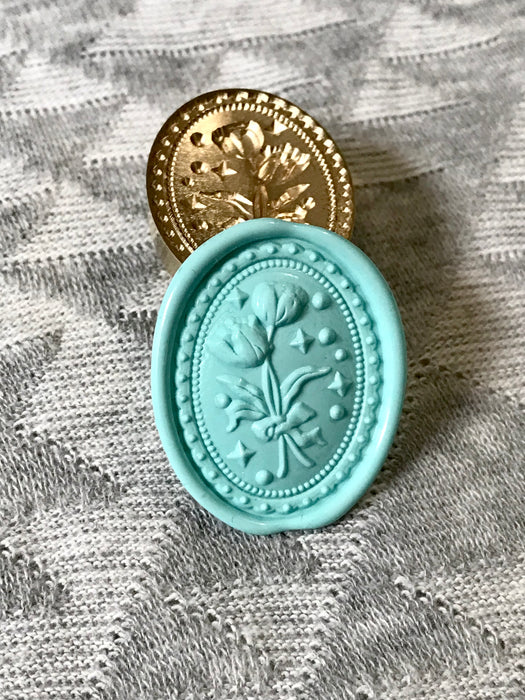 3D Fancy Tied Tulips Oval Wax Seal Stamp