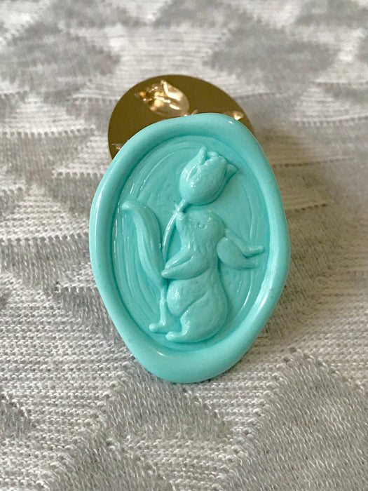 3D Bunny with Tulip Oval Wax Seal Stamp